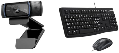 Logitech C920 Hd Pro Webcam, Videochiamata Full Hd 1080P/30Fps, Audio Stereo, ‎Funziona Con Skype & MK120 Combo Tastiera e Mouse con Filo per Windows, Mouse Ottico Cablato
