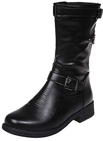 Bottines femme cuir - Bottes en cuir élégantes bottes femme cuir PU bottes western largeur H bottes hautes bottes à tige large avec boucles bottes sans lacets bottes d'équitation bottes d'hiver boots