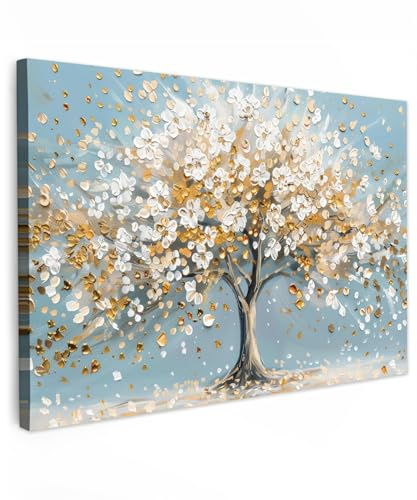 MuchoWow© Cuadros Decoracion Salon Modernos Dormitorios Cuadro Decorativos | 120x80 cm - de Lienzos Decorativo Decoración Cabecero Cama Flores - Blanco - Arte - Árbol la vida