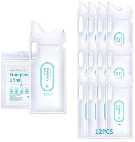 Coogime 12 stycken 700 ml urinpåsar för resor, engångs urinpåse med handtag, urinella för kvinnor, män, barn, nödsituationstall för camping, vandring, resor, bil, trafikstockning