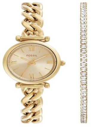 Fossil Carlie Watch for Women, Gold Tone Quartz Three Hand Movement with Stainless Steel Strap