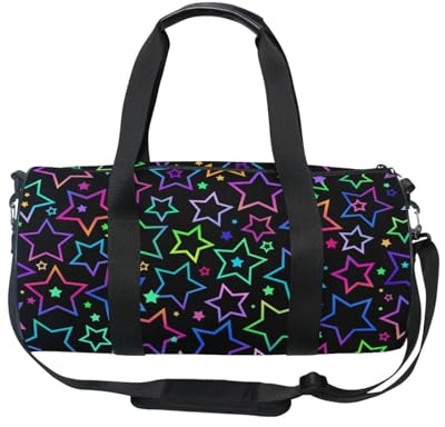 Mnsruu Bolsa deportiva de gimnasio con correa para el hombro para mujeres y hombres, bolsa de lona con estrellas y arco iris, bolsa de entrenamiento de viaje con compartimento para zapatos para pasar