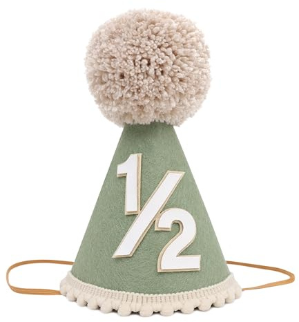 Agvgaza Hut zum halben Geburtstag, 1/2 Geburtstag, Kegelhut, Sechsmonats-Dekoration, Partyhut, Outfit für Mädchen/Jungen (grün)
