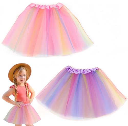 2 Stücke Tütü Pink Tüllrock Tütü Mädchen Prinzessin Ballettrock Pettiskirt Rock Regenbogen Minirock Tanzkleid Lagen Ballettrock Tanzkleid Tüll Röcke Bunte Lagen Regenbogen Tutu Rock Ballett Tanz Party