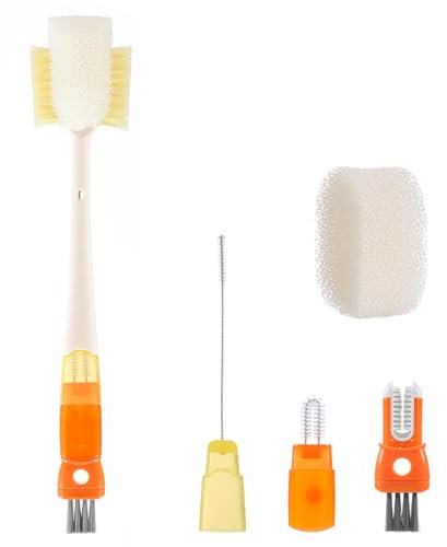 5-in-1 Multifunktions Reinigungsbürste bürste für gläser Schwamm mit Stiel Poröser Schwammkopf Starkes Aufnahmevermögen geeignet für Karaffen Wasserflaschen Flaschen Tassen Schüsseln Teller, 4er-Set