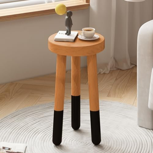 JOLLYMER Runder Pflanzenständer aus Gummiholz, 22,9 cm, tauchgefärbtes Holz, kleiner Beistelltisch, Holzakzenthocker (40,6 cm Höhe)