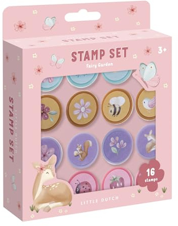 Little Dutch Stempel Kinder Kinderstempel Stempelset selbstfärbend 16 Stück Tiere Märchen Motive Mädchen rosa - Fairy Garden