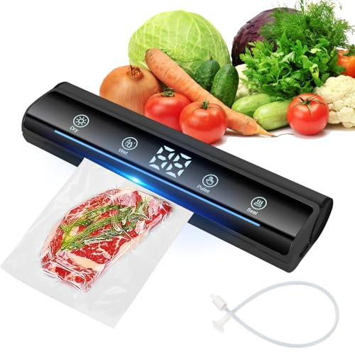 Envasadora al vacío profesional – 80 kPa fuerte sellador al vacío con indicador LED y recordatorio de voz, 8 en 1 para alimentos (seco/húmedo/sous vide)