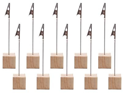 HUATEEN Wooden Table Number Holders 10 Pieces - Natural Pine Photo Clips Set for Weddings & Buffets | Rustic Card Stands with Metal Clips | Office & Home Table Decorations (2.5x11.5cm)