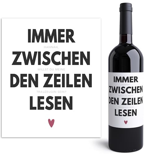 Trauzeugin fragen Flaschenetikett personalisiert Willst du meine Trauzeugin sein Geschenk lustige Wein Etiketten Weinetiketten selbstklebend 2 Stk. | 10x12 cm