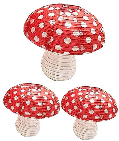 DECHOUS Mushroom Lanterns Hanging Mushroom Decor Solar Garden Lights Party Supplies Red