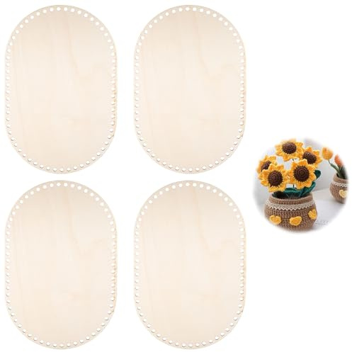 ChanraingYee 4 Stück 30cm Korbboden zum Häkeln, Gehäkelter Korbboden, Korbflechten Set, Holzboden/Taschenboden/Tshirt Garn zum Häkeln, Crochet Set, Korb Flechten (Oval)