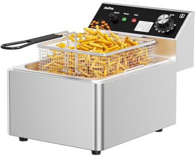 Commercial Deep Fryer 10.56Qt Countertop Fryers 1.0mm Thickened Stainless Steel 1700W Electric Immersion Deep Fryer with Basket Adjustable Temperature for Home Kitchen Restaurant