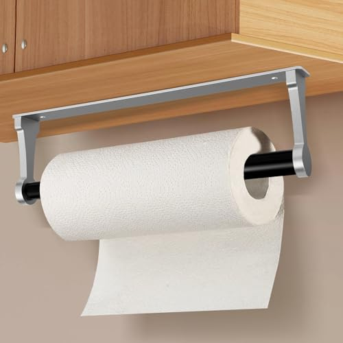 Küchenrollenhalter ohne Bohren | Papierrollenhalter Wand | Küchenpapierhalter unter Schrank | Rollenhalter selbstklebend oder Bohrbar | Küche Bad Aufbewahrung & Organisation | Aluminium Silber