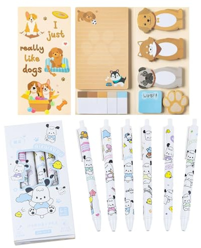 HSYWSH Ensemble de papeterie Chien, Comprenant 440 Pcs Notes Autocollantes Chien Mignon 6 Pièces Stylo à bille Chien, Papeterie Créative, Fournitures D'Apprentissage Et De Bureau (A)