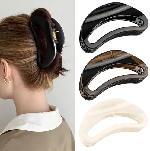 PUSCOBSY Haarklammer Groß für Dickes Haar, 12 cm Haarspangen Damen Starker Halt Haarspange, Rutschfest Haarklammern Groß, 3 Stück Schwarz Grau Weiß