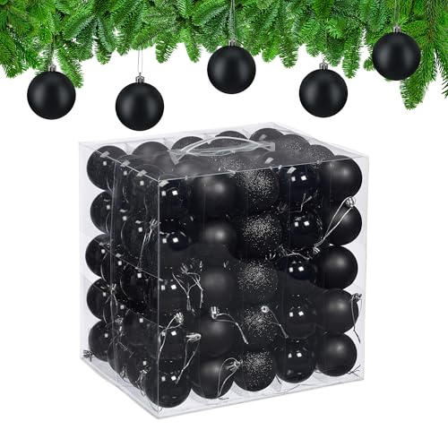 Relaxdays Weihnachtskugeln im 100er Set, Kunststoff, D: 6cm, runde Weihnachtsbaumdeko, Baumschmuck bruchsicher, schwarz