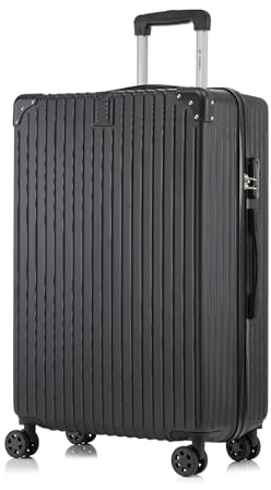 YONSLY Trolley Reisekoffer, Rollkoffer Handgepäck, Hartschalenreisekoffer Travel Suitcase mit 4 Rollen 360°, Zahlenschloss, Weicher Gummigriff (XL, Schwarz)