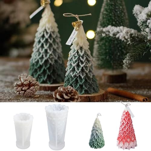 2 Stück Silikonformen Gießformen Weihnachten,Silikonform Weihnachtsbaum Tannenbaum Gießformen,3D Kerzengießform Weihnachtsbaum,Giessformen Silikon Zum Gießen Weihnachten für DIY Handwerk,Kerze,Seife