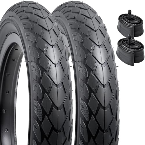 YUNSCM 2-PCS 12 inch Bike Tires 12x2.0 (50-203) and 12.5 Bike Tubes Schrader Valve Compatible with 12x1.95 12 x 2.0 12.5x2.10 Road Bike Bicycle Tires and Tubes(Y-1609)