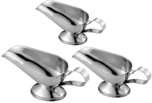 NOLITOY 3pcs Stainless Steel Gravy Boats Sauce Containers with Ergonomic Handles for Sauces Salad Dressings and Cheese Dips Lightweight Portable Seasoning Storage Bowls for Kitchen Use