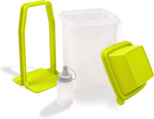 IRSTBL Contenedor de almacenamiento de pepinillos con colador, tarro de pepinillos a prueba de fugas para aceitunas, verduras y frutas, diseño de colador elevable, plástico duradero sin BPA, incluye