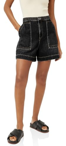 Cicy Bell Pantaloncini da donna in jeans, estivi, baggy, a vita alta, con ampie tasche, basic hot pants, Nero , L