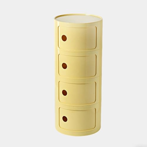 Modern Round Nightstand With Storage,3/4 Tier Round Nightstand With Drawers,Round Storage Cabinet Chest With Sliding Doors,Plastic Bathroom Cabinet,For Living Room,Bedroom(Light Yellow,4 Tier)