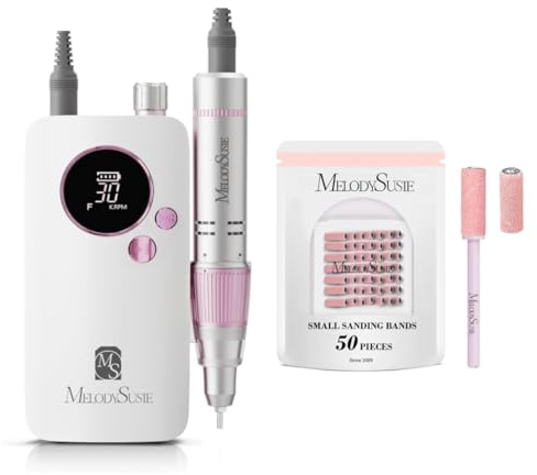 MelodySusie Kit de Ponçage & Polissage Professionnel : Ponceuse à Ongles Électrique SC320F + 50 Bandes de Ponçage Fines (3.1mm) Grain 180/240 | 30000 tr/min, Pour Finition Lisse et Brillante des Ongle