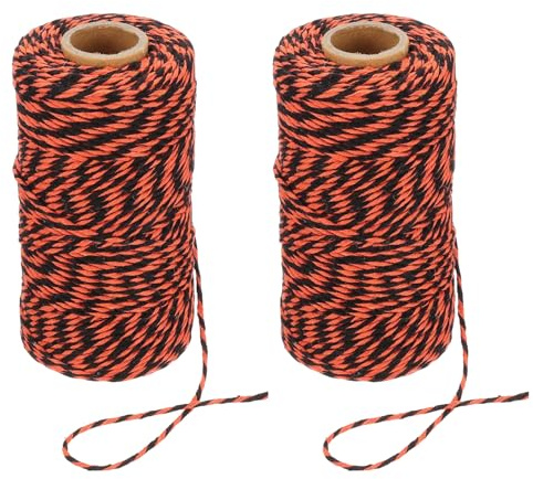 PATIKIL 100m Butcher String Twine, 2 Roll 2mm Cotton Bakers Decorative Twine String Rope Cord for Gift Wrapping Arts Crafts Party Kitchen Gardening, Orange Black
