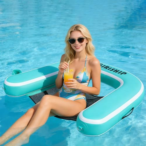 GIRISHIP Inflatable Pool Float Chair for Lake Floating Pool Chair Heavy Duty Floating Chair with Cup Holder Lake Floats for Adults Pool Chair Float River Beach(1 Pack)