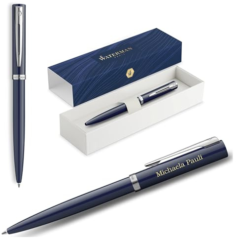 Waterman Impression Kugelschreiber mit Gravur – Personalisiertes Luxus-Schreibgerät – Eleganter Schreibstift als Geschenk für Damen & Herren, blaue Tinte (Blue CT)