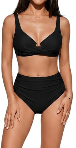 Dam 2-delad push up bikini hög midja formande platt mage crossover baddräkt sexig vadderad