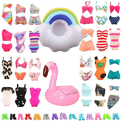 Miunana 12 Doll Clothes Summer Swimsuit Swimming Ring Float, 11.5 Inch Doll | Doll Accessories Set: 5 Swimsuits Bikini 5 Shoes 2 Swimming Rings Float, Doll Pool Playset, Fits 11.5 inch Dolls, Random
