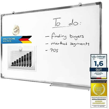 Offize Wizard Profi White-Board (60 x 90 cm) mit abwischbarer Oberfläche - Memoboard Magnet-Tafel Notenständer Magnethafend mit Alu-Rahmen und Stiftablage