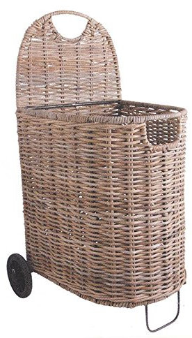 Réserve à bois en rotin gris 2 roues