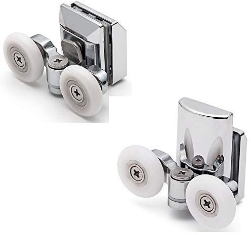 ShowerPart Stainless Steel 4 Double Shower Door Rollers/Runners/Wheels Top and Bottom L067-L020 Wheel Diameter 23mm Swivel Action Adjustable Height Spring Loaded for Sliding Doors Wheel Thickness 6mm