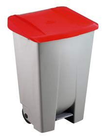 HELGUEFER - Cubo de Basura con Pedal y Ruedas 60 Litros Tapa Roja | Contenedor de Basura y Reciclaje 490 x 380 x 700 mm | Plástico Resistente, Amplio, Fácil de Limpiar | para Cocina, Patio o Negocio