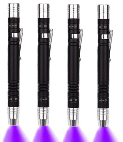 MODOAO LED UV Torch 2 in 1 UV Torch Penlight Pen Clip Torch Black Light Detector for Pet Urine, Stains, Bed Bugs 3 AAA Batteries (4 pack)