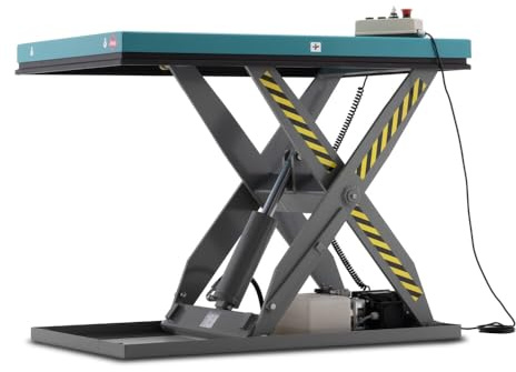 Ameise Elektro-Scheren-Hubtisch | 500 kg Tragkraft | 1.010 mm Hubhöhe | 1.300x800 mm Plattform| Einfach-Schere | stufenlose hydraulische Höhenverstellung mit Bedienteil | Stahl | Türkisblau