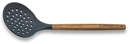3 Claveles - Espumadera, menaje de Cocina, de Madera de Haya y Silicona, 33 cm, BPA Free