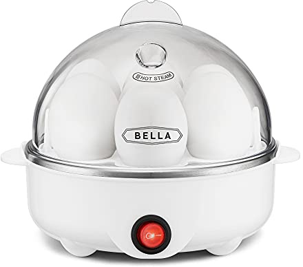 BELLA Rapid Electric Egg Cooker and Omelet Maker with Auto Shut Off, for Easy to Peel, Poached Eggs, Scrambled Eggs, Soft, Medium and Hard Boiled Eggs, 7 Egg Capacity Tray, Single Tier, White