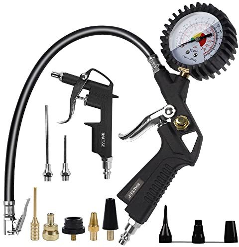 Hausse Heavy Duty Air Compressor Accessory Kit, Air Blow Gun and Air Hose Fittings, 1/4 NPT Air Tool Kit with 100 PSI Tire Inflator Gauge