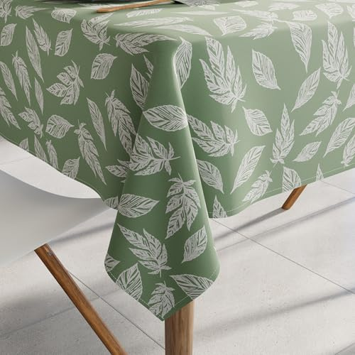 Encasa XO Printed Tablecloth, 100% Cotton Cover 145x145 cm Green | 120 GSM Durable Sheeting Fabric | Machine Washable, Colorfast | Fits 4 Seater | Indoor & Outdoor Dining Protection