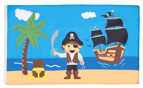 AZ FLAG Drapeau Pirate Ile au trésor 90x60 cm Polyester 100D 2 Œillets | Usage intérieur et extérieur Drapeau décoratif corsaire coutures doubles et bords renforcés avec œillets métalliques