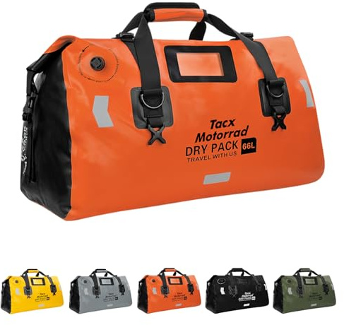 Tacxmotorrad wasserdichte PVC-Motorradtasche, 66 l, wasserdichte Reisetasche, Motorrad-Hecktasche, Trockentasche (Orange)