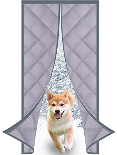 MEEYI Cortina de Puerta de Cinta autoadhesiva de Invierno Aislante Ventana Cierre magnético Cortina Cortinas aislantes termicas Frio Puerta Exterior Cinta mágica corredera Puerta - Gris 90x190cm