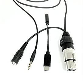 CableJive ProJive XLR v2, mit USB-C, Mikrofon-Adapter auf 3,5 mm Stereo-Klinke, mit Monitoring-Anschluss, für PC, iOS und Android, 1,2 m Kabel