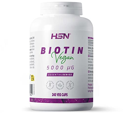 Biotina 5000 MCG de HSN | 240 Cápsulas Vegetales en Forma de D-Biotina | Vitamina para el Cabello, Uñas y Piel para el Crecimiento + Fortalecimiento + Evitar la Caída | No-GMO, Vegano, Sin Gluten