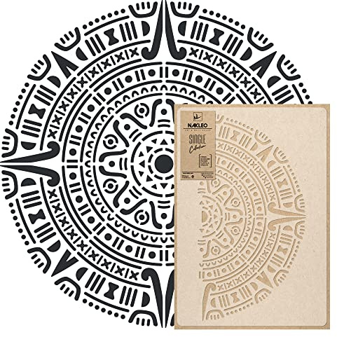 NAKLEO Mandala Große Malschablonen Durchmesser 59 cm - M, Aztekischer Kreis Geometrisches Ornament, Wiederverwendbare Kunststoff Wandschablone DIY Handwerk, Holz Möbel Boden Stoff